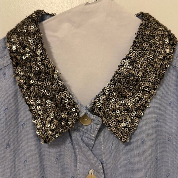 Maison Scotch Light Blue Shirt with Sequin Collar - Picture 2 of 4
